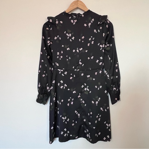 Ann Taylor black ruffle black floral long sleeve dress womens size 00P petite - Picture 9 of 13